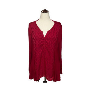 RBX Top Womens XXL Red Textured Shark Bite Hem Roll Tab Rayon Tunic Split Neck